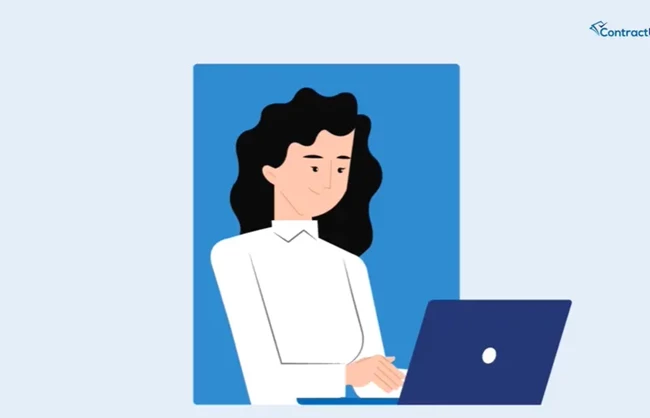animated woman looking at computer